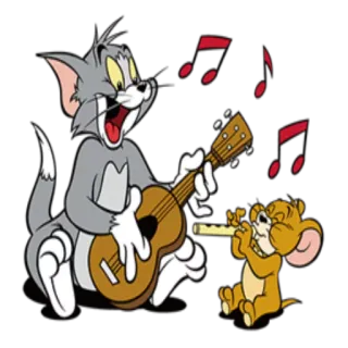 🎼 9a3259ba Tom and Jerry cartoon, kat, muis, muziek, gitaar, fluit, vriendschap, entertainment whatsapp sticker