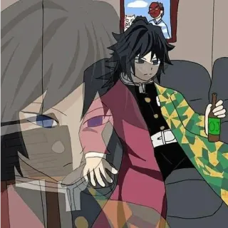 🌊 fa294a5e Giyu Tomioka Demon Slayer アニメ, 鬼滅の刃, 冨岡義勇, 座り, ボトル telegram sticker