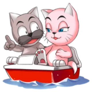 🛥 15606e7f kat, boot, cartoon, dier, schattig, roze, grijs telegram sticker
