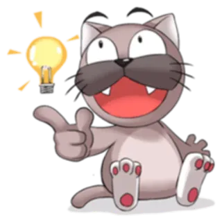 💡 62abfb54 kat, cartoon, idee, gloeilamp, personage, vrolijk telegram sticker
