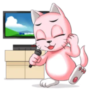🎤 62d946b8 kat, zingen, microfoon, cartoon, dier, schattig, roze telegram sticker