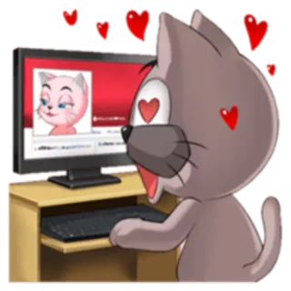 💻 68e93bec kat, computer, liefde, hart, cartoon, dier, online, internet telegram sticker