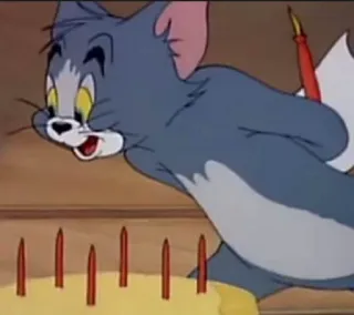 😅 7719d683 Tom Cat Tom and Jerry การ์ตูน, แมว, เค้ก, วันเกิด, เทียน whatsapp sticker