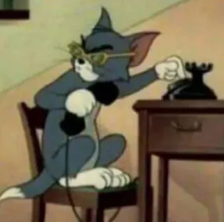 📞 865c3c80 Tom Cat Tom and Jerry แมว, การ์ตูน, โทรศัพท์, แว่นตา, วินเทจ whatsapp sticker