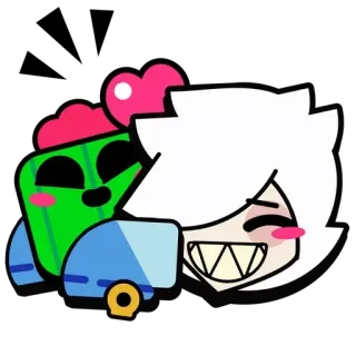 🎭 4b1e00eb Spike & Colette Brawl Stars cacto, menina, abraço, amor, desenho animado, jogo whatsapp sticker