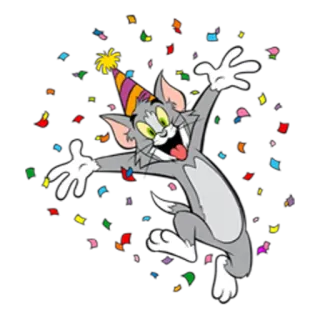 💃 af108d3e Tom Cat Tom and Jerry desenho animado, gato, festa, celebração, confetes, festivo telegram sticker