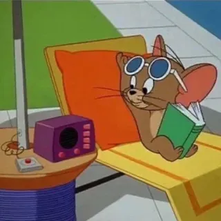 😎 003d4add Jerry мультфильм, мышь, солнцезащитные очки, чтение, отдых, бассейн telegram sticker