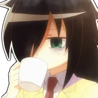 ☕️ dd2ae347 Tomoko Kuroki Watamote 动漫, 女孩, 漫画, 咖啡, 困倦 telegram sticker