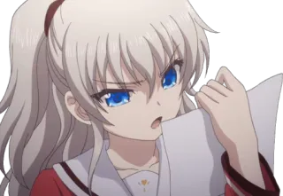 📖 c4cda322 Charlotte animé, fille, en colère, boude, cheveux blancs, yeux bleus whatsapp sticker