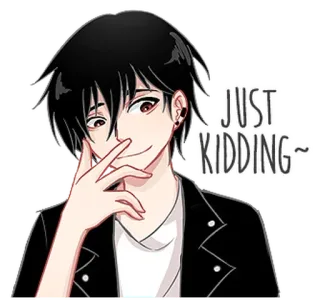 😏 82deb9aa JUST KIDDING ~ Cartone animato, Anime, Ragazzo, Sto scherzando, Umorismo telegram sticker