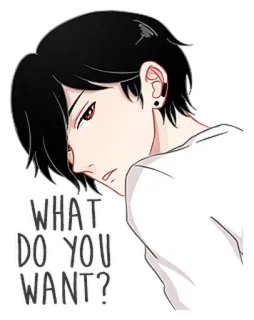😒 9ed48ec8 WHAT DO YOU WANT? Anime, Cartone animato, Personaggio, Domanda, Saluto telegram sticker