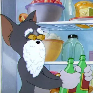 🍾 65c97267 Tom Cat Tom and Jerry cartoon, kat, alcohol, bier, drank, koelkast whatsapp sticker