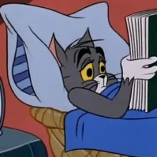 📚 75443898 Tom Cat Tom and Jerry tom en jerry, tom de kat, cartoon, kat, lezen, bed whatsapp sticker