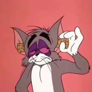 😖 9e72c9f5 Tom kat, cartoon, verdrietig, pleister, uitgeput whatsapp sticker