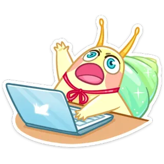 😱 a01aea42 蜗牛, 电脑, 笔记本电脑, 卡通, 动物, 可爱 telegram sticker