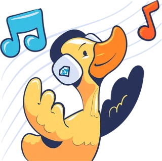 🎧 f7f4bdeb 鸭子, 音乐, 耳机, 卡通, 鸟, 动物 telegram sticker