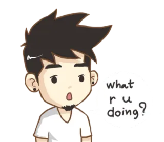 ❓ 06010555 what r u doing? การ์ตูน, คำถาม, กำลังทำ, อะไร, ผู้ชาย, สติกเกอร์ telegram sticker