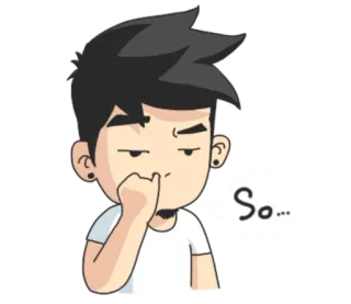 😒 3a35e065 So... การ์ตูน, คิด, สีหน้า, เด็กผู้ชาย telegram sticker