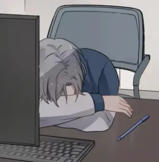 🥱 c13dde83 精疲力竭, 困倦, 疲惫, 办公室, 桌子, 人物, 午睡, 工作 telegram sticker