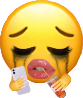 😔 4b62fc38 emoji, crying, sad, phone, drink, meme telegram sticker
