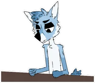 😤 5aa0b864 Futrzak, Antropomorficzny, Wilk, Smutny, Kreskówka, Zwierzę, Siedzący, Niebieski telegram sticker