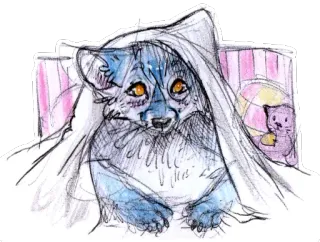 🦊 61a7f74c zwierzę, słodki, wilk, kreskówka, koc, rysunek, śpiący telegram sticker