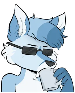 ☕️ 7cf0f698 antropomorficzny, futrzak, lis, okulary przeciwsłoneczne, picie, kubek, kreskówka telegram sticker