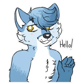 👋 d9b4b5a4 Hello! Furry, Wilk, Kreskówka, Przyjazny, Zwierzę, Pozdrowienie telegram sticker