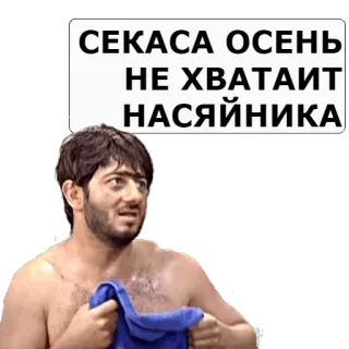 💦 5b7dedf2 СЕКАСА ОСЕНЬ НЕ ХВАТАЙТ НАСЯЙНИКА mann, handtuch, humor, russisch, aufkleber, person telegram sticker
