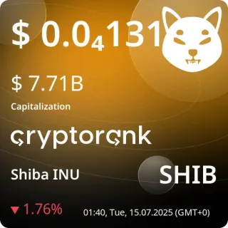 💵 1aed05c7 $ 0.04131 $ 7.71B Capitalization cryptorenk Shiba INU SHIB ▼1.76% 01:40, Tue, 15.07.2025 (GMT+0) cryptocurrency, Shiba Inu, crypto, SHIB, digital currency, finance, investment telegram sticker