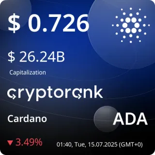 💵 2485efe4 $ 0.726
$ 26.24B
Capitalization
cryptorçnk
Cardano
ADA
▼3.49%
01:40, Tue, 15.07.2025 (GMT+0) cryptocurrency, Cardano, ADA, finance, investment, market, crypto telegram sticker