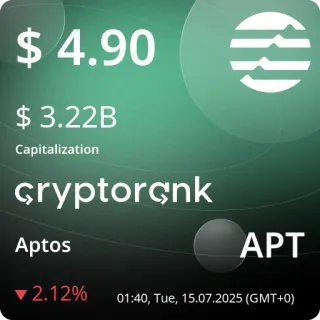 💵 3213095e $ 4.90
$ 3.22B
Capitalization
cryptorenk
Aptos
▼2.12%
APT
01:40, Tue, 15.07.2025 (GMT+0) cryptocurrency, finance, investment, market, Aptos, APT telegram sticker