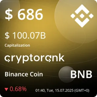 💵 5ef460f6 $ 686 $ 100.07B Capitalization cryptorçnk Binance Coin BNB ▼0.68% 01:40, Tue, 15.07.2025 (GMT+0) cryptocurrency, Binance Coin, finance, investment, BNB, crypto telegram sticker