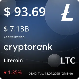 💵 8b4458bf $ 93.69
$ 7.13B
Capitalization
cryptorenk
Litecoin
LTC
▼1.35%
01:40, Tue, 15.07.2025 (GMT+0) cryptocurrency, litecoin, finance, digital currency, investment, crypto, LTC telegram sticker