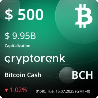 💵 9ff7bc8f $ 500 $ 9.95B Capitalization cryptorçnk Bitcoin Cash BCH 1.02% 01:40, Tue, 15.07.2025 (GMT+0) cryptocurrency, Bitcoin Cash, BCH, finance, investment, capitalization, cryptocurrency value telegram sticker