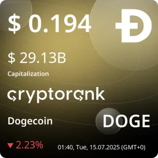 💵 c0d02c98 $ 0.194 Đ $ 29.13B Capitalization cryptorçnk Dogecoin DOGE ▼2.23% 01:40, Tue, 15.07.2025 (GMT+0) cryptocurrency, dogecoin, digital currency, finance, investment, crypto, market telegram sticker