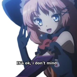 😌 060e33fd It's ok, I don't mind Anime, Fille, Chapeau, Mignon, Cheveux roses, Gants, Fille anime telegram sticker