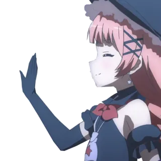 🤛 61682560 Anime, Fille, Mignon, Sorcière, Signe de la main, Cheveux roses telegram sticker