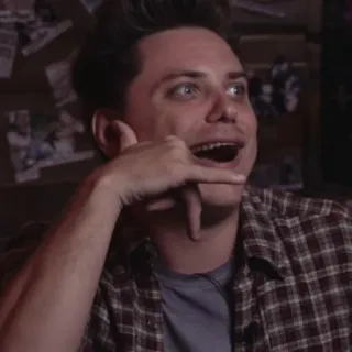 📞 99e867df man, bel me gebaar, persoon, flanellen overhemd telegram sticker