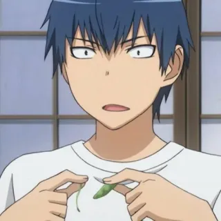 💙 b0b04d18 Ryuuji Takasu Toradora! anime, niebieskie włosy, zszokowany, wyraz twarzy, postać telegram sticker