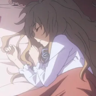 🤎 d23500bc anime, śpiąca, łóżko, dziewczyna, słodka, długie włosy telegram sticker