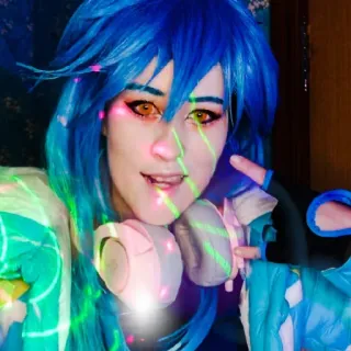 🙂 a9639bf3 คอสเพลย์, ผมสีฟ้า, หูฟัง, ชุดคอสตูม, คน, อนิเมะ, การ์ตูน telegram sticker