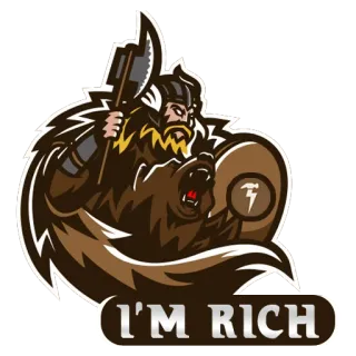 😎 6447467e I'M RICH viking, urso, machado, rico, escudo, guerreiro, capacete telegram sticker