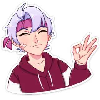 ☺️ 42e304fb nhãn dán, anime, nhân vật, cử chỉ, ok, tóc trắng, áo hoodie, hoạt hình telegram sticker