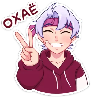 ✌️ 82618d84 Oхаё Anime, Con trai, Nụ cười, Dấu hòa bình, Hoạt hình telegram sticker