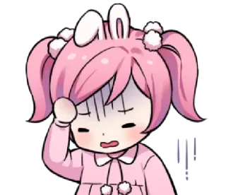 😰 184d001c !!! 动漫女孩, 兔耳朵, 粉色, 疲惫, 卡哇伊, 卡通, 可爱 telegram sticker