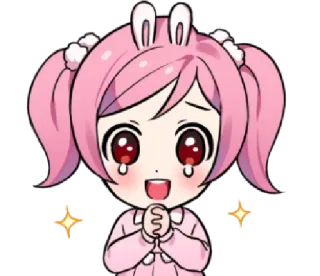 ✨ 7bcbfab2 动漫, 女孩, 可爱, 卡哇伊, 闪耀, 粉色头发, 眼泪, 兔耳朵 telegram sticker