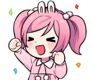 🥳 873003b5 卡哇伊, 动漫, 可爱, 粉色头发, 兔耳朵, 卡通, 快乐, 女孩 telegram sticker