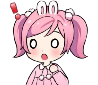 ❗️ caec35f6 动漫, 卡哇伊, 可爱, 粉色, 兔耳朵, 震惊, 感叹号 telegram sticker