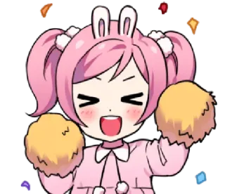 🥳 fde27f65 动漫, 啦啦队, 卡哇伊, 可爱, 粉色头发, 绒球 telegram sticker